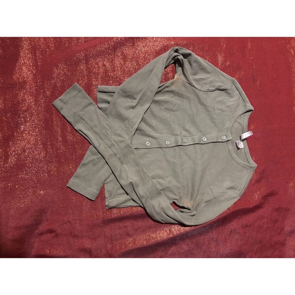 H&M Divided Cardigan Womens XS Sage Green Button Front Long Sleeve Knit Crewneck